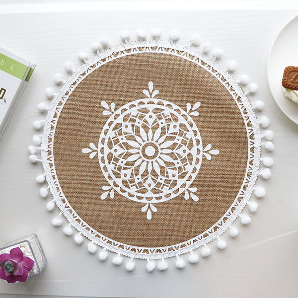Elosung Bohemian Round Woven | Set Of 5 With Fringe Design Placemats