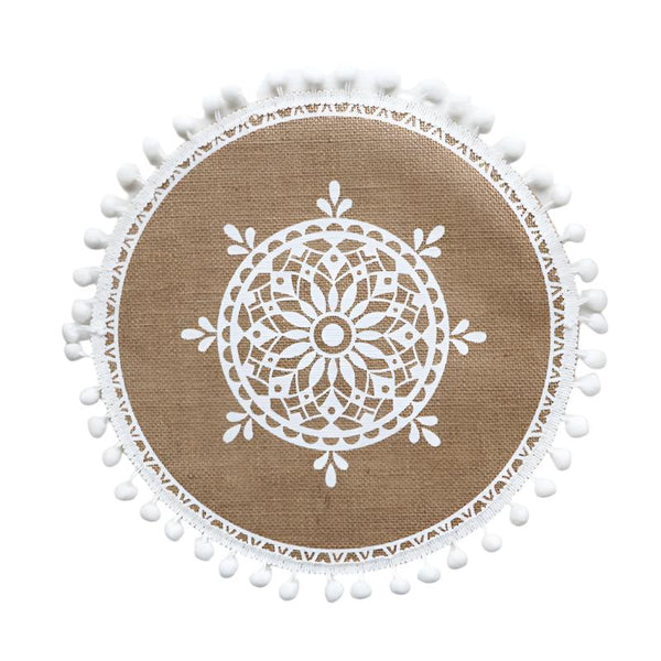 Elosung Bohemian Round Woven | Set Of 5 With Fringe Design Placemats