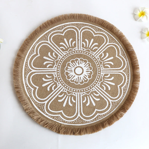 Bohemian Round Woven | Set Of 5 With Fringe Design Placemats