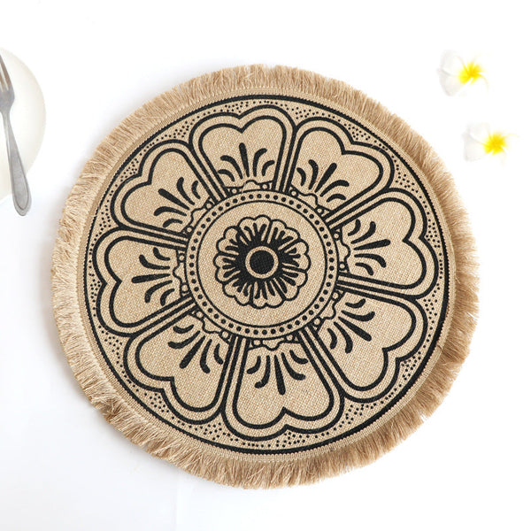 Bohemian Round Woven | Set Of 5 With Fringe Design Placemats