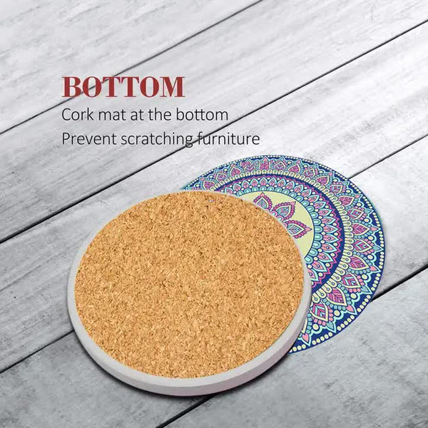 Set Of 6 Mandala Ceramic Drink Absorbent Non Slip For Coffee Table And Home Decor 10.4Cm Coasters
