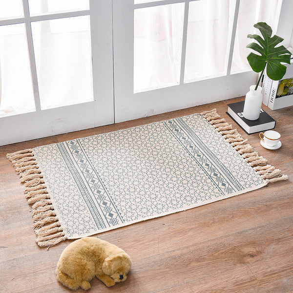 Elosung Bohemian Cotton Area Rug With Tassels Geometric Pattern Decorative Floor Mat 60*90Cm Door Mats & Floor Mats