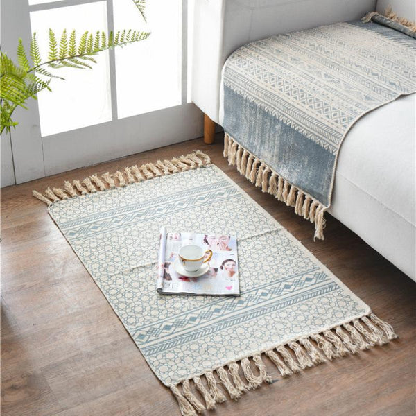 Elosung Bohemian Cotton Area Rug With Tassels Geometric Pattern Decorative Floor Mat 60*90Cm Door Mats & Floor Mats