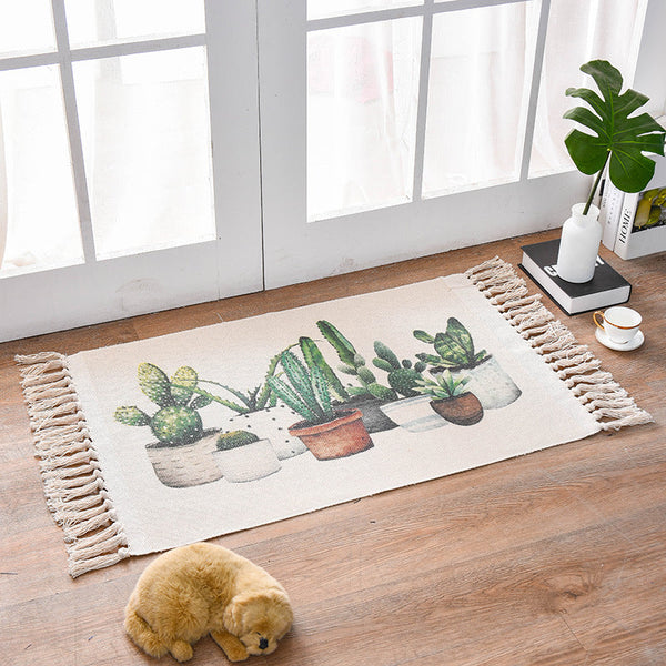 Elosung Bohemian Cotton Area Rug With Tassels Geometric Pattern Decorative Floor Mat 60*90Cm Door Mats & Floor Mats