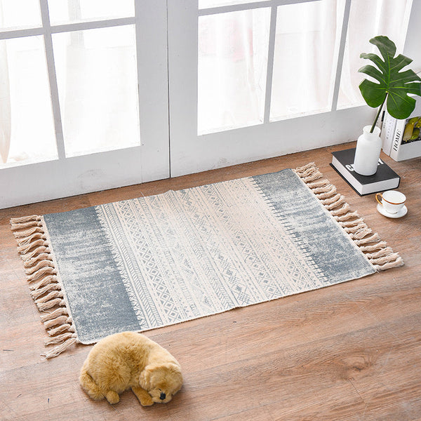 Elosung Bohemian Cotton Area Rug With Tassels Geometric Pattern Decorative Floor Mat 60*90Cm Door Mats & Floor Mats