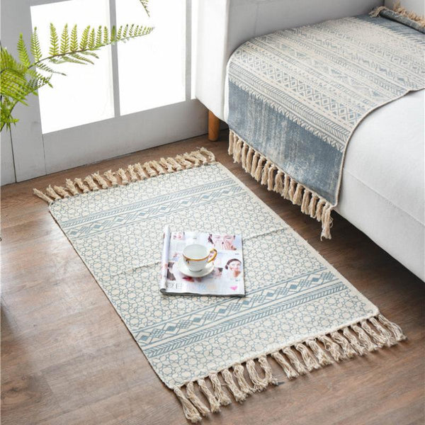Elosung Bohemian Cotton Area Rug With Tassels Geometric Pattern Decorative Floor Mat 60*90Cm Door Mats & Floor Mats