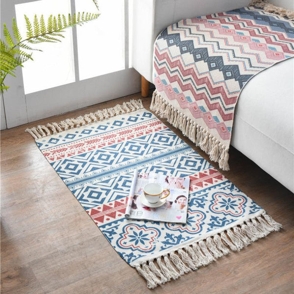 Elosung Bohemian Cotton Area Rug With Tassels Geometric Pattern Decorative Floor Mat 60*90Cm Door Mats & Floor Mats