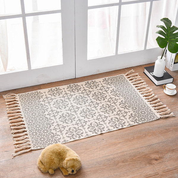 Elosung Bohemian Cotton Area Rug With Tassels Geometric Pattern Decorative Floor Mat 60*90Cm Door Mats & Floor Mats