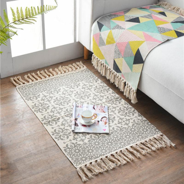 Elosung Bohemian Cotton Area Rug With Tassels Geometric Pattern Decorative Floor Mat 60*90Cm Door Mats & Floor Mats