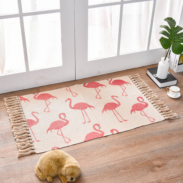 Elosung Bohemian Cotton Area Rug With Tassels Geometric Pattern Decorative Floor Mat 60*90Cm Door Mats & Floor Mats