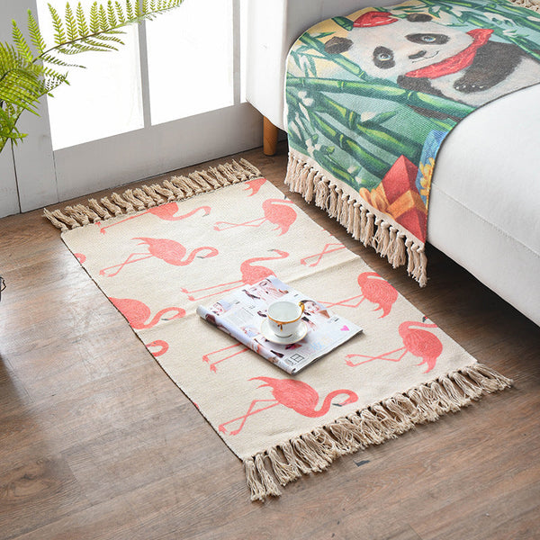 Elosung Bohemian Cotton Area Rug With Tassels Geometric Pattern Decorative Floor Mat 60*90Cm Door Mats & Floor Mats