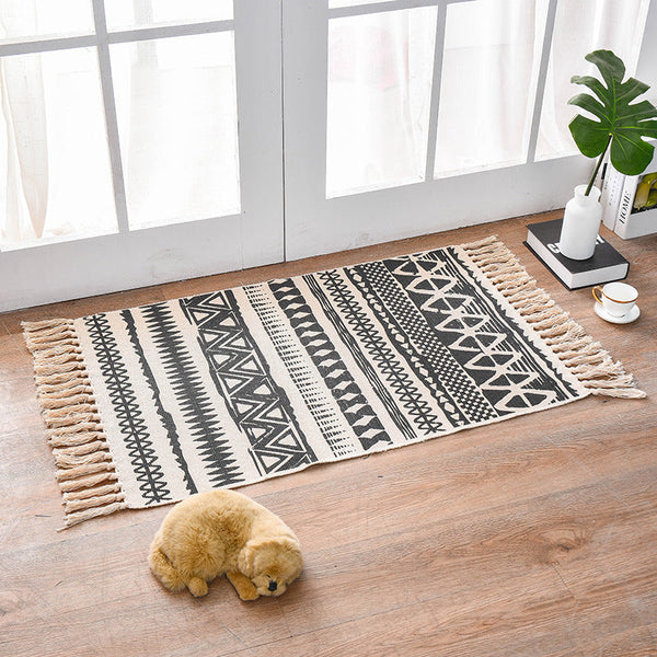 Elosung Bohemian Cotton Area Rug With Tassels Geometric Pattern Decorative Floor Mat 60*90Cm Door Mats & Floor Mats