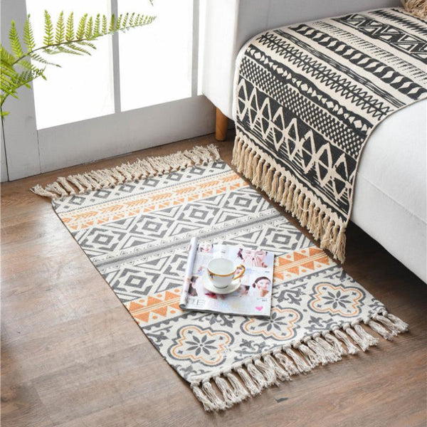 Elosung Bohemian Cotton Area Rug With Tassels Geometric Pattern Decorative Floor Mat 60*90Cm Door Mats & Floor Mats