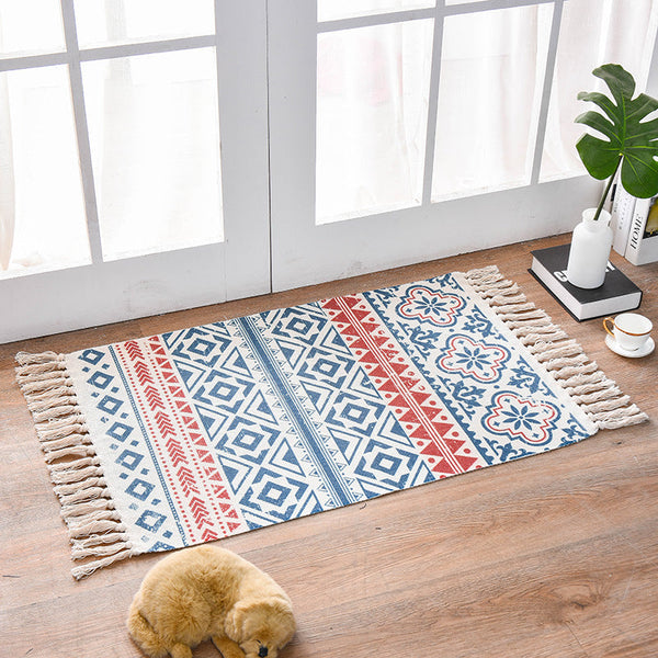 Elosung Bohemian Cotton Area Rug With Tassels Geometric Pattern Decorative Floor Mat 60*90Cm Door Mats & Floor Mats
