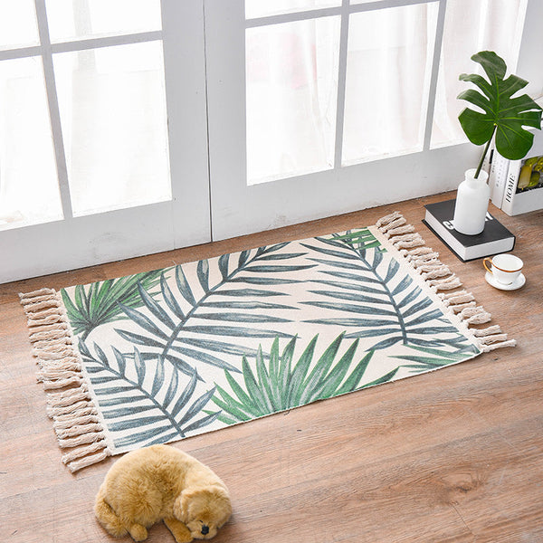 Elosung Bohemian Cotton Area Rug With Tassels Geometric Pattern Decorative Floor Mat 60*90Cm Door Mats & Floor Mats