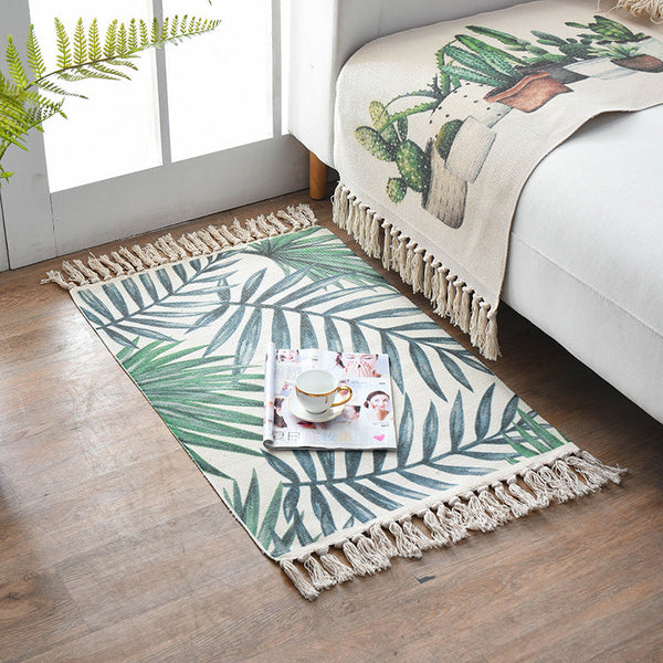 Elosung Bohemian Cotton Area Rug With Tassels Geometric Pattern Decorative Floor Mat 60*90Cm Door Mats & Floor Mats