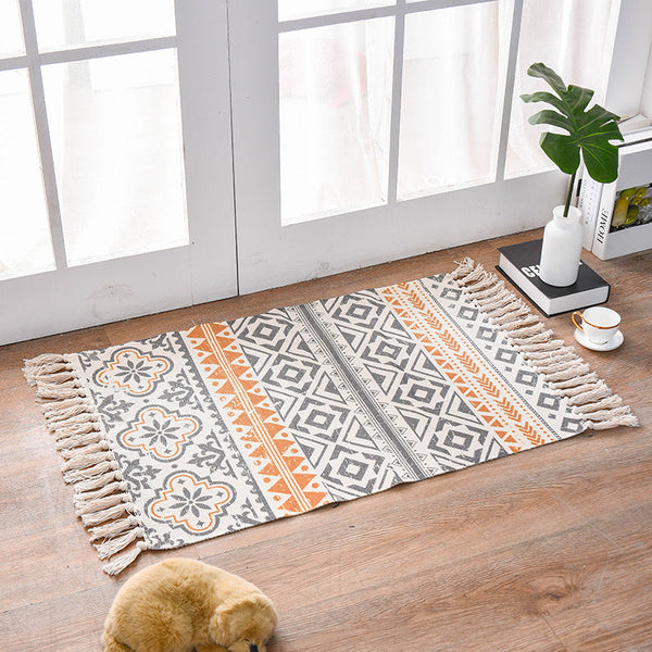 Elosung Bohemian Cotton Area Rug With Tassels Geometric Pattern Decorative Floor Mat 60*90Cm Door Mats & Floor Mats