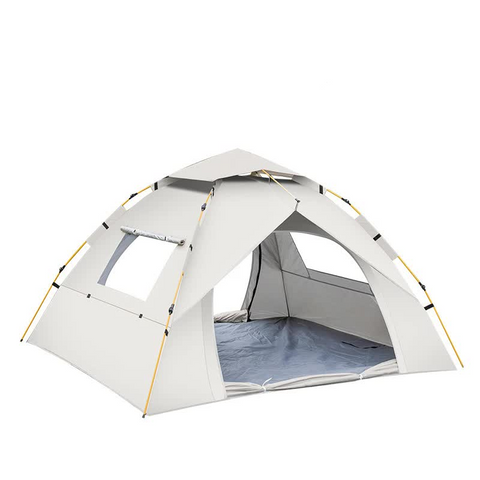 Elosung Off White 3 4 Person Lightweight Camping Tent (210*200*135Cm) | Uv Protection Silver Coated Dual Doors & Windows Tents
