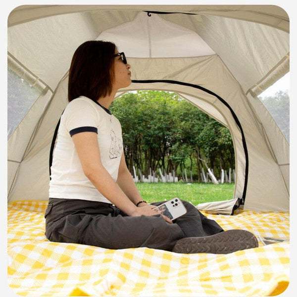 Elosung Off White 3 4 Person Lightweight Camping Tent (210*200*135Cm) | Uv Protection Silver Coated Dual Doors & Windows Tents