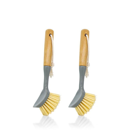 Elosung Eco Friendly Dish Scrub Brush Set Gray 2 Pcs Natural Bamboo Handle With Durable Bristles Random Rope Color Mops Brooms & Scrubbers