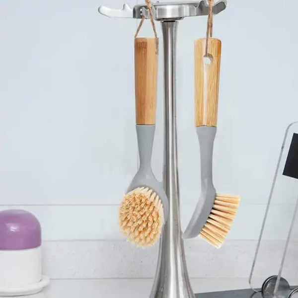Elosung Eco Friendly Dish Scrub Brush Gray 2 Pcs Natural Bamboo Handle With Durable Bristles Random Rope Color Mops Brooms & Scrubbers