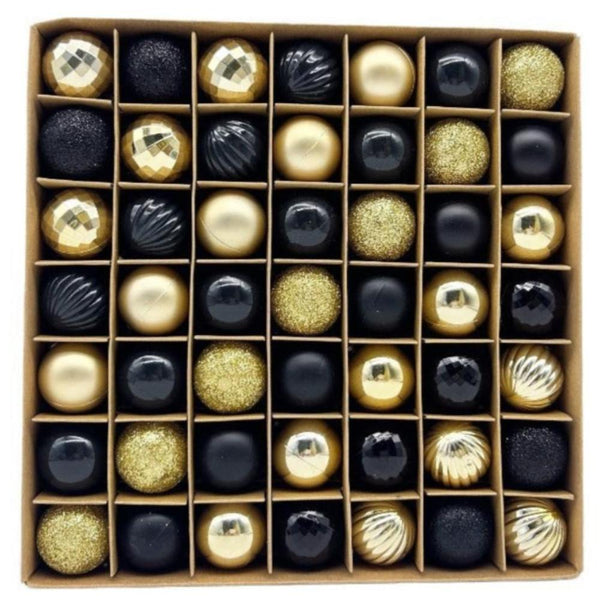 Elosung 49 Piece Christmas Ornament Set 3Cm Black Gold Baubles For Tree Decoration Seasonal Decorations