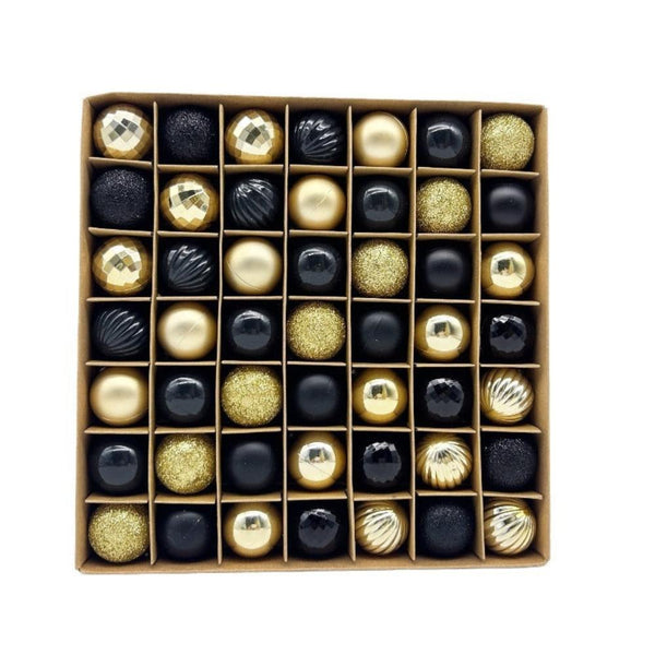Elosung 49 Piece Christmas Ornament Set 3Cm Black Gold Baubles For Tree Decoration Seasonal Decorations