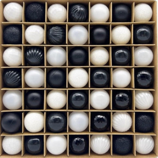 Elosung 49 Piece Christmas Ornament Set 3Cm Black White Baubles For Tree Decoration Seasonal Decorations