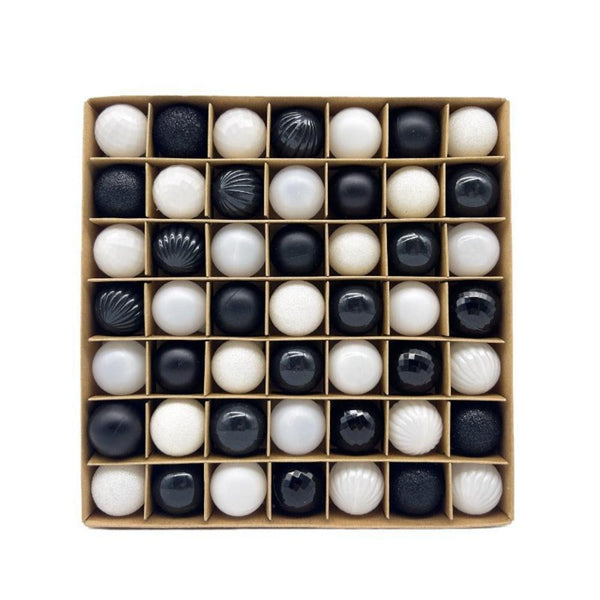 Elosung 49 Piece Christmas Ornament Set 3Cm Black White Baubles For Tree Decoration Seasonal Decorations
