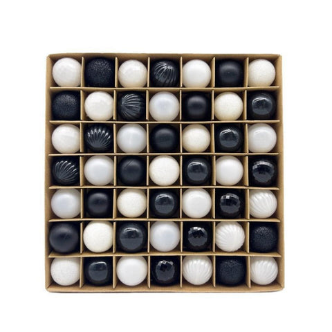 Elosung 49 Piece Christmas Ornament Set 3Cm Black White Baubles For Tree Decoration Seasonal Decorations
