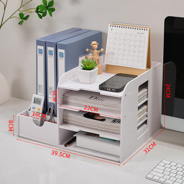 Elosung Multi Functional Desktop Organizer With Document Stationery Storage Compact Shelf 39.5X31x24cm Flashlights