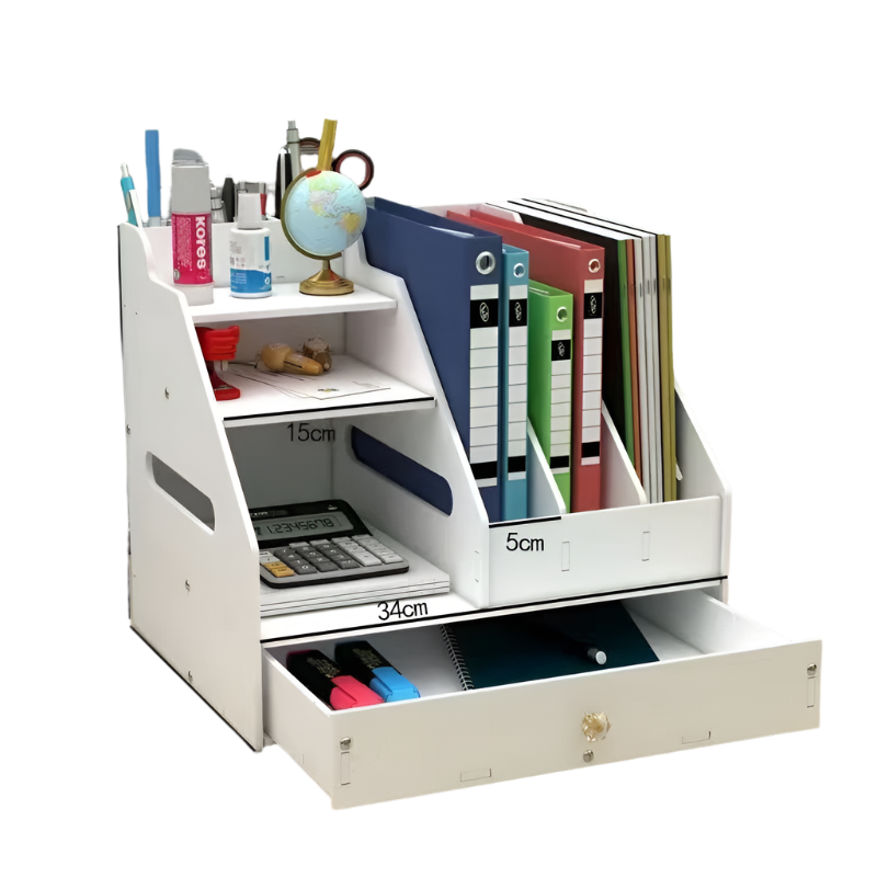 Elosung Multi Functional Desktop Organizer With Document Stationery Storage Compact Shelf 34X28x30cm Flashlights
