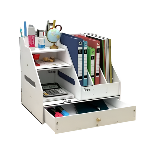 Elosung Multi Functional Desktop Organizer With Document Stationery Storage Compact Shelf 34X28x30cm Flashlights