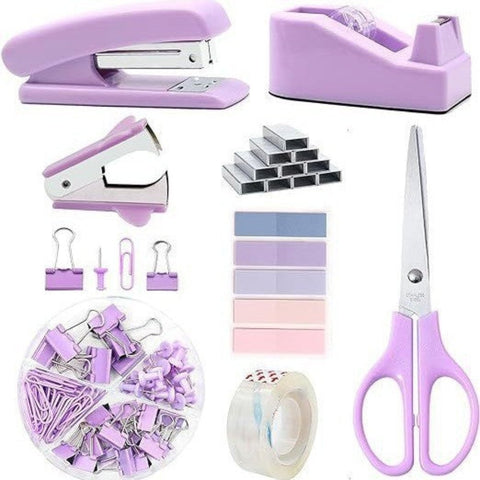 Elosung Lavender Office Stationery Set 15 Piece Desk Organizer Kit With Stapler Tape Dispenser Scissors More Tz123 Stationery Sets