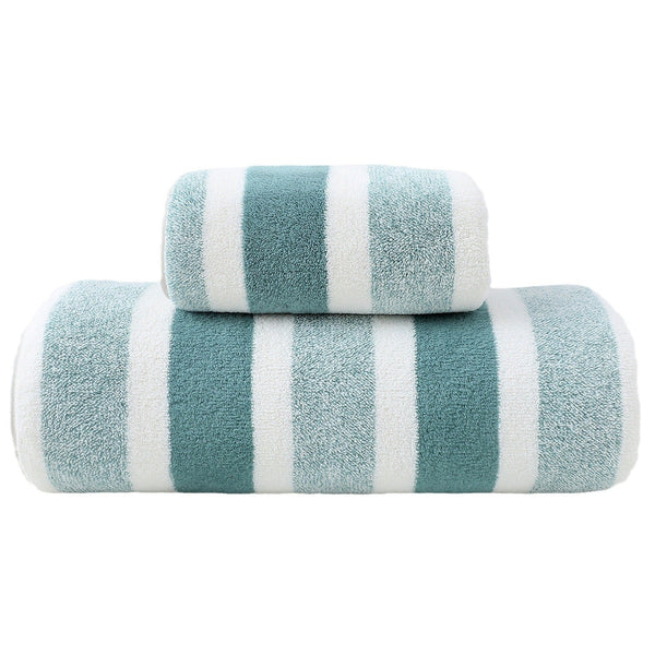 Luxury Cotton Green Wide Stripe Towel Set 6 Piece (2 Hand Towels Bath Washcloths) Ultra Soft And Absorbent Towels & Washcloths