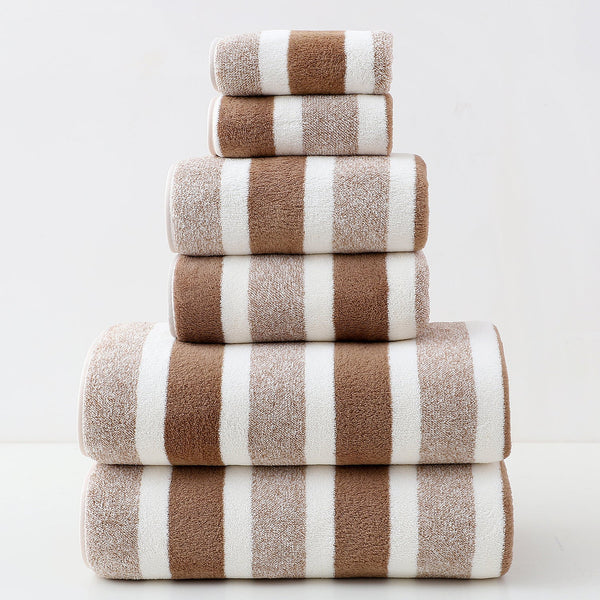 Luxury Cotton Brown Wide Stripe Towel Set 6 Piece (2 Hand Towels Bath Washcloths) Ultra Soft And Absorbent Towels & Washcloths