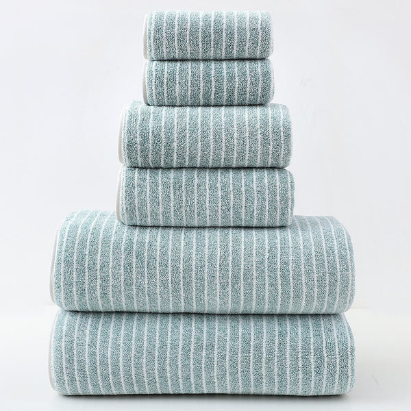 Luxury Cotton Striped Towel Set 6 Piece (2 Hand Towels Bath Washcloths) Ultra Soft And Absorbent (Green) Towels & Washcloths
