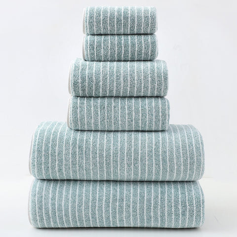 Luxury Cotton Striped Towel Set 6 Piece (2 Hand Towels Bath Washcloths) Ultra Soft And Absorbent (Green) Towels & Washcloths