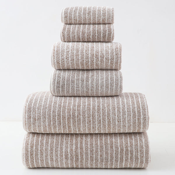 Luxury Cotton Striped Towel Set 6 Piece (2 Hand Towels Bath Washcloths) Ultra Soft And Absorbent (Brown) Towels & Washcloths