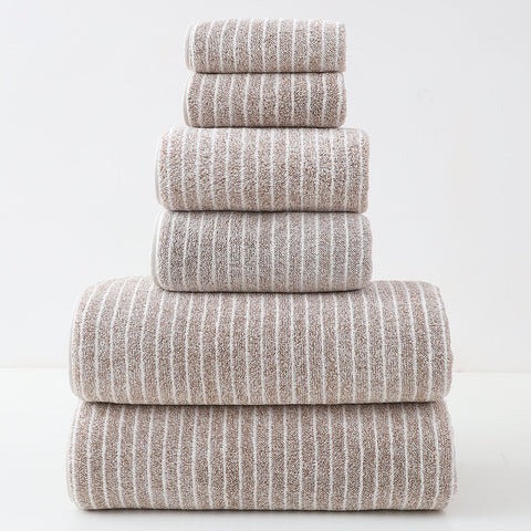 Luxury Cotton Striped Towel Set 6 Piece (2 Hand Towels Bath Washcloths) Ultra Soft And Absorbent (Brown) Towels & Washcloths