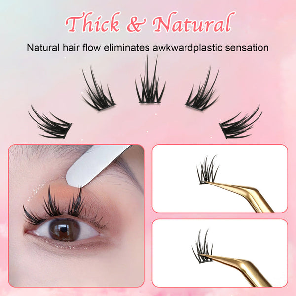 Elsoung 6 Set Different Sizes Natural Segment Cluster Eyelashes Ultra Thin Invisible Band Perfect For Beginners Diy Lash Extension Eyelash Tools