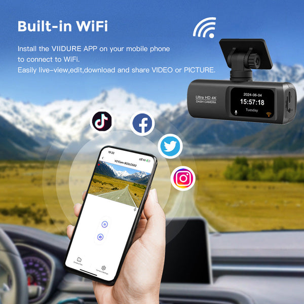 Elsoung 4K Car Dash Cam Front And Rear Dual Recording Wi Fi Connectivity Locator Technology Tracking 1080P + Resolution Rear View Monitors/Cams & Kits
