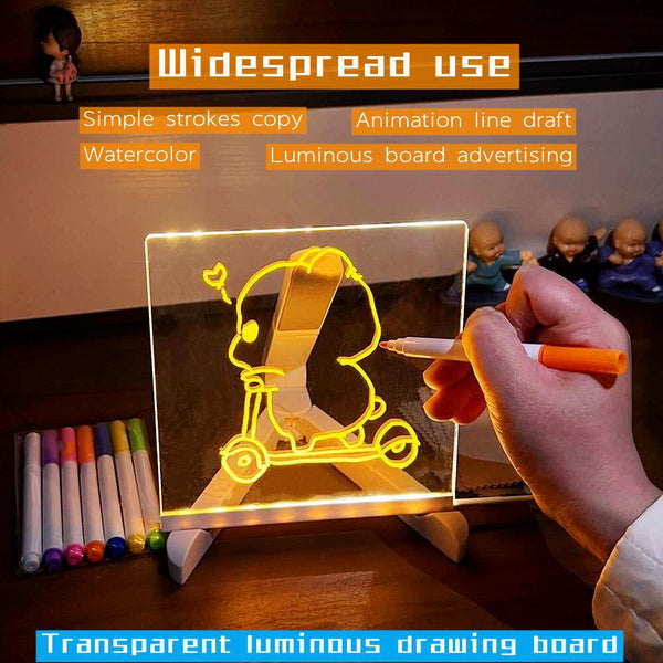 Elsoung 15*15 Cm Diy Erasable Children's Drawing Board Led Light Blackboard With Stand For Writing And Doodling Drawing Boards & Tables