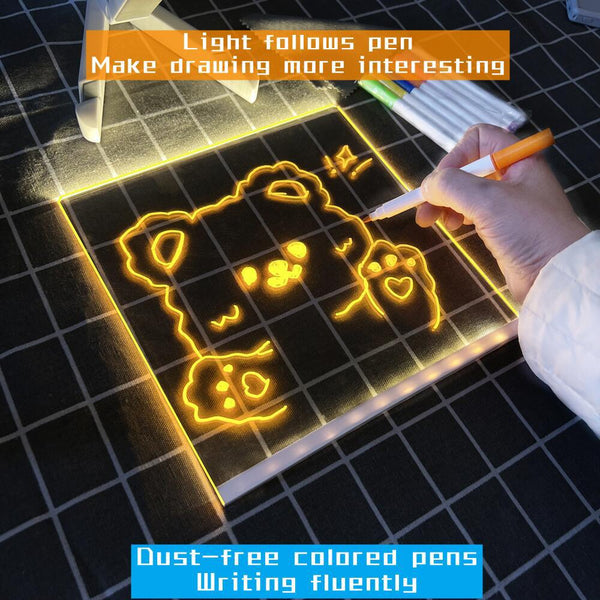 Elsoung 15*15 Cm Diy Erasable Children's Drawing Board Led Light Blackboard With Stand For Writing And Doodling Drawing Boards & Tables