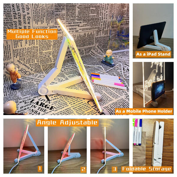 Elsoung 30*30Cm Diy Erasable Children's Drawing Board Led Light Blackboard With Stand For Writing And Doodling Drawing Boards & Tables