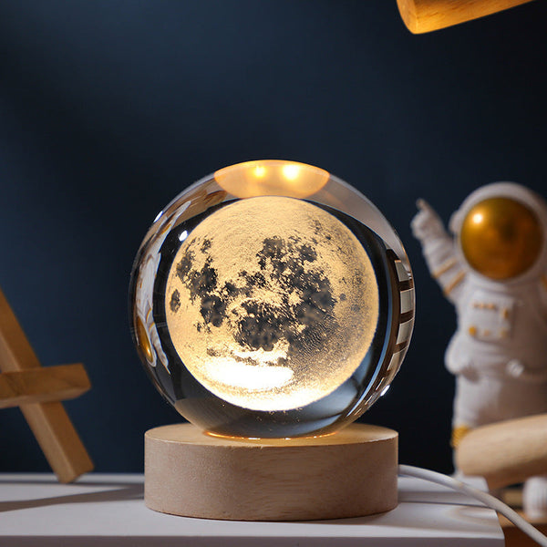 Elsoung 3D Moon Pattern Crystal Ball Lamp With Round Base & Gift Box Elegant Lunar Night Light Night Lights