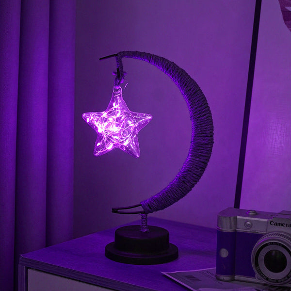 Elsoung Led Multi Shape Decorative Lights Purple Star Moon Apple Usb Night With Handmade Hemp Rope Warm Iron Craft Perfect Birthday & Christmas Gift N