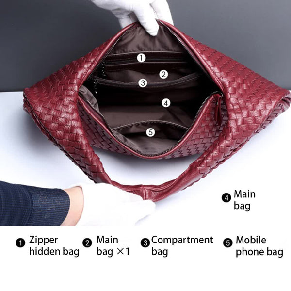 Elegant Woven Pu Leather Hobo Bag Stylish Large Capacity Shoulder Handbag For Women Women's Bags & Handbags