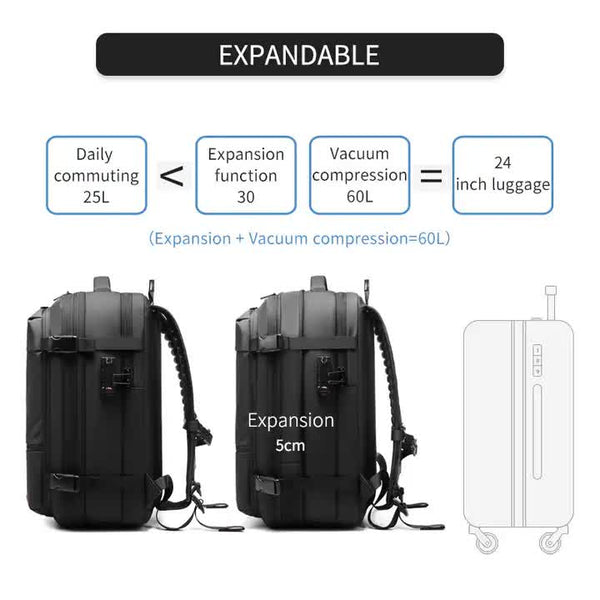 Black Expandable Waterproof Laptop Backpack Fits 17 Inch Anti Theft Design Travel Friendly Laptop Cases & Bags