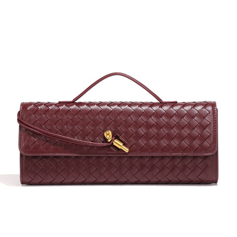 Wine Red Luxury Woven Pu Leather Clutch Bag Womens Evening Baguette Adjustable Shoulder Strap Women's Bags & Handbags